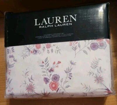 NUEVO Juego de sábanas Ralph Lauren MADDIE BLOSSOM Cal King fundas de almohada planas 4 piezas Foto 1 de 4