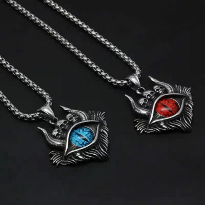 Para Hombres Baphomet Calavera Cuernos Demonio Mal de Ojo Colgante Gótico Punk Collar Cadena 24" Foto 1 de 4