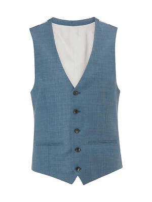 Men's John Lewis Guabello Super 130s Wool Blue Sharkskin Waistcoat Size 42R £80 - Image 1 of 4