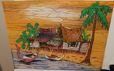Malaylsian Village Seascape Boats Original Batik Painting Signed Chang • 159.98$