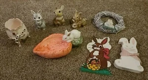 Vintage Lot of 8 Bunny Rabbit Figurines & Misc Easter Decorations  - Picture 1 of 12
