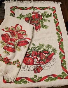 2 toallas de té de cocina MCM de colección campana de Navidad vela trineo acebo rizo plato - Imagen 1 de 3