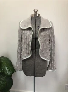 Kenji Hand Knit Popcorn Knit Sweater Open Cardigan Xl Rabbit Hair Blend Anthro - Picture 1 of 11