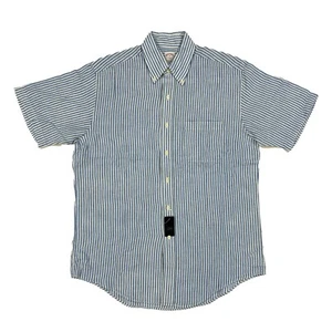 Brooks Brothers 346 Short Sleeve Linen Shirt - Blue/White Stripe - Size: Medium - Picture 1 of 3