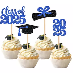 36 PCS 2025 Graduation Theme Cupcake Toppers Glitter Class of 2025 Graduation Ca - Picture 1 of 7