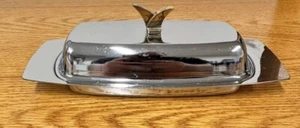 Vintage MCM Kromex Butter Dish With Glass Insert Dish And Lid- 3 Piece Complete. - Picture 1 of 11