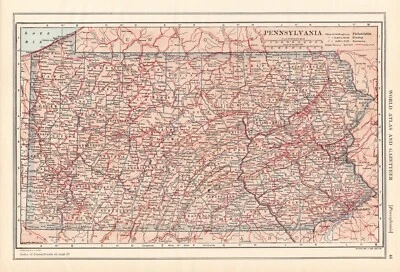1914 Antique PENNSYLVANIA State Map Wall Decor Vintage Map of Pennsylvania 2306 - Image 1 of 4
