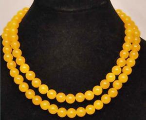 36'' Long 8/10/12mm Natural Round Yellow Jade Gemstone Beads Necklace AAA