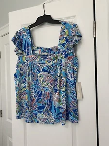 Sunny Leigh Ladies Square Neck Multicolor Floral Shirt NWT Size XL - Picture 1 of 5