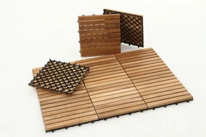 Nordic Natural Teak Wood Outdoor Interlocking Tiles, 9 Slat (10 sq ft) - Bild 1 von 3