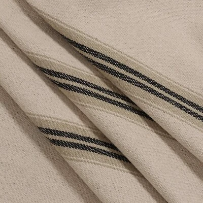 Donan Stripe Fabric Ebony 100% French Cotton Grain Sack Style Curtain Upholstery - Image 1 of 4