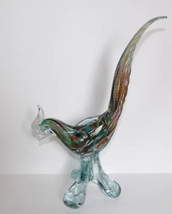 BEAUTIFUL MURANO STYLE ART GLASS MULTI-COLOR PHEASANT 12 3/8" SCULPTURE - Picture 1 of 6