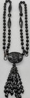 ANTIQUE VICTORIAN JET GLASS,BLACK GLASS,MOURNING CAMEO TASSEL PENDANT NECKLACE
