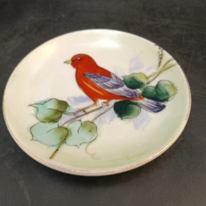 Lefton China Bird Plate Hand-Painted Porcelain with Gold Rim, 4” Diameter OBO - Picture 1 of 3