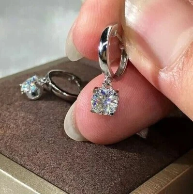 14K White Gold 2Ct Round Cut IGI Certified Lab Grown Diamond Drop Dangle Earring - Image 1 of 4