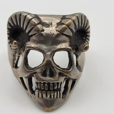 Anillo Vintage Cuerno Diablo Ram Calavera Tono Plata Gótico Punk Talla 12 Foto 1 de 4