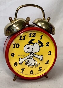 Vintage 1970 Snoopy Peanuts Wind Up Double Alarm Clock W Germany *WORKS* - Picture 1 of 4