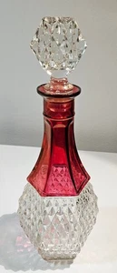 Vintage Indiana Glass Diamond Point Ruby Red Flash Decanter, 12" #946 - Picture 1 of 6