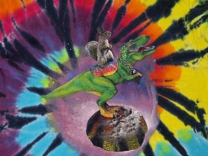 Great Smoky Mountains Squirrel Riding T-Rex Souvenir Tie Dye T-shirt Size S - Picture 1 of 8