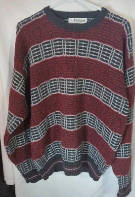 Vintage Jantzen 90s Sweater Geometric Crewneck Mens L Black and Red - Image 1 of 4