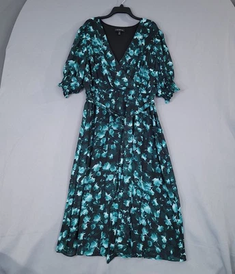 Lane Bryant Women's Floral Dress Black Teal 20P Polyester Lined - Image 1 of 4
