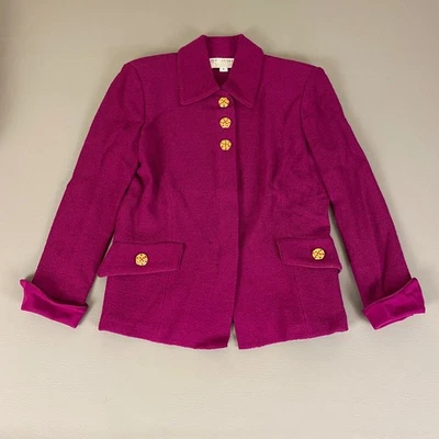 St. John Collection by Marie Gray Blazer Jacket Size 6 Purple Gold Buttons Knit - Image 1 of 4