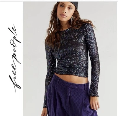 Free People Intimately XS Combo Gold Rush Manga Larga Lentejuelas Top Fiesta Foto 1 de 4