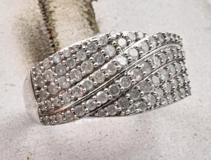 Modern Sterling Silver 5 Row Natural Mined Diamond ladies Wedding Ring size 7 - Picture 1 of 4