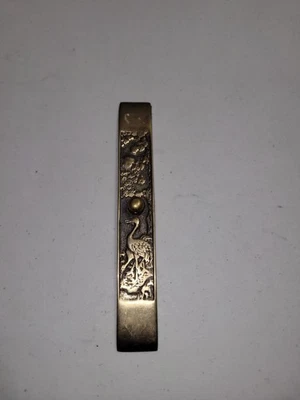 Винтажный корейский латунный пресс-папье журавль лотос цветы свиток каллиграфия вес 7 дюймов - Изображение 1 из 4