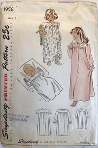 Simplicity Cut Sewing Pattern 1956, Child’s Nightgown Size 1, Vintage 1947 - Picture 1 of 2