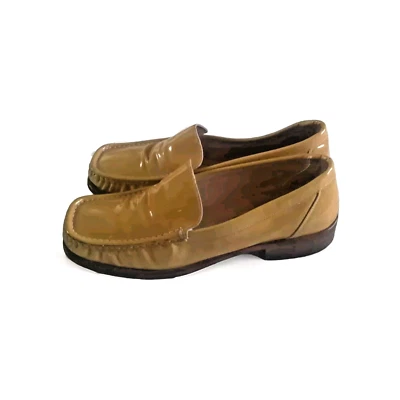 Bally Patent Loafers Mustard Coloured Vintage Square Toe UK4 Hand Made - Image 1 of 4
