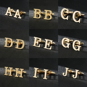 1pair A-Z Mens Letter Initial Cufflink Alphabet Stainless Steel Gold Wedding - Picture 1 of 47