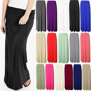 Women Pleated Fold Over High Waist Gypsy Skirt Ladies Long Maxi Jersey UK 8-26 - Picture 1 of 11