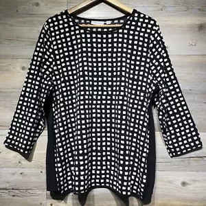 Susan Graver Liquid Knit Blouse Top Geometric Print Size XL Stretch 3/4 Sleeve - Picture 1 of 7