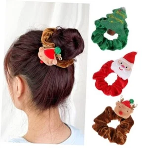 3PCS Christmas Hair Scrunchies Silk Christmas Christmas tree Santa Claus Elk - Picture 1 of 7