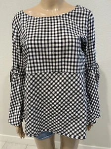 LOFT Größe Small Damenbluse schwarz & weiß Gingham Glockenärmel - 022 - Bild 1 von 7