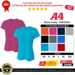A4 NW3254 Women's Birds-Eye Mesh V-Neck Tee Top Moisture Wicking T-Shirt - Picture 1 of 12