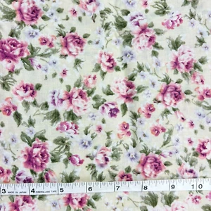 Pink Purple Floral Fabric 35" x 44" Yard Pc Ivory Green Lavender White Pastel 1 - Picture 1 of 5