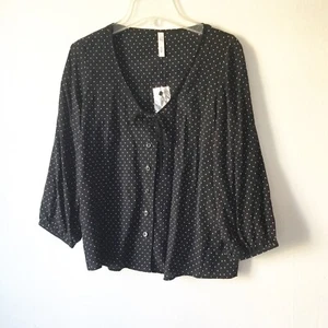 MANGO MNG black polka dot button down blouse self tie size small NWT - Bild 1 von 7