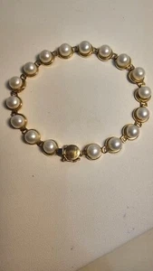 10K Yellow Gold~**7.25" FRESHWATER PEARL TENNIS BRACELET**~8.9 Grams~6MM PEARLS - Picture 1 of 11