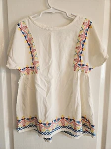 Gap Kids Girl Ivory Floral Blouse Top Size M Regular 8 - 9 - Picture 1 of 4