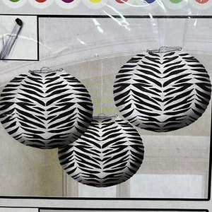 Zebra Paper Lanterns NEW Black & White 9.5 Inch Decorations -1 Pkg of 3 Lanterns - Picture 1 of 5