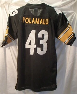 Camiseta de fútbol americano cosida Reebok negra Polamalu de los Pittsburgh Steelers juvenil talla L - Imagen 1 de 3
