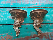 Pair of mid 20th century baroque brass wall brackets/pedestal shelves