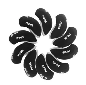 Black Ping Neoprene Golf Iron Covers Headcover 10Pcs Quality UK Stock - Picture 1 of 2