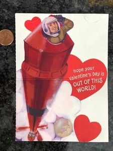 Vintage Valentine Card Hallmark Astronaut Rocket Space Ship Boy Foldable 70's - Picture 1 of 2
