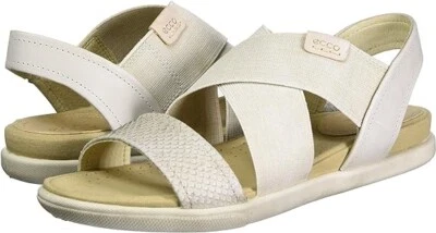 NUEVA Sandalia al Tobillo Caja Ecco Damara Cuero Repujado Tela Gris Crudo Talla 41/10-10.5 Foto 1 de 4