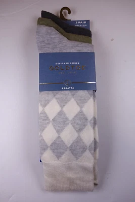 GOLDTOE 3 Pair Tan Green Blue Arglye Crew Socks NEW gold toe - Image 1 of 4