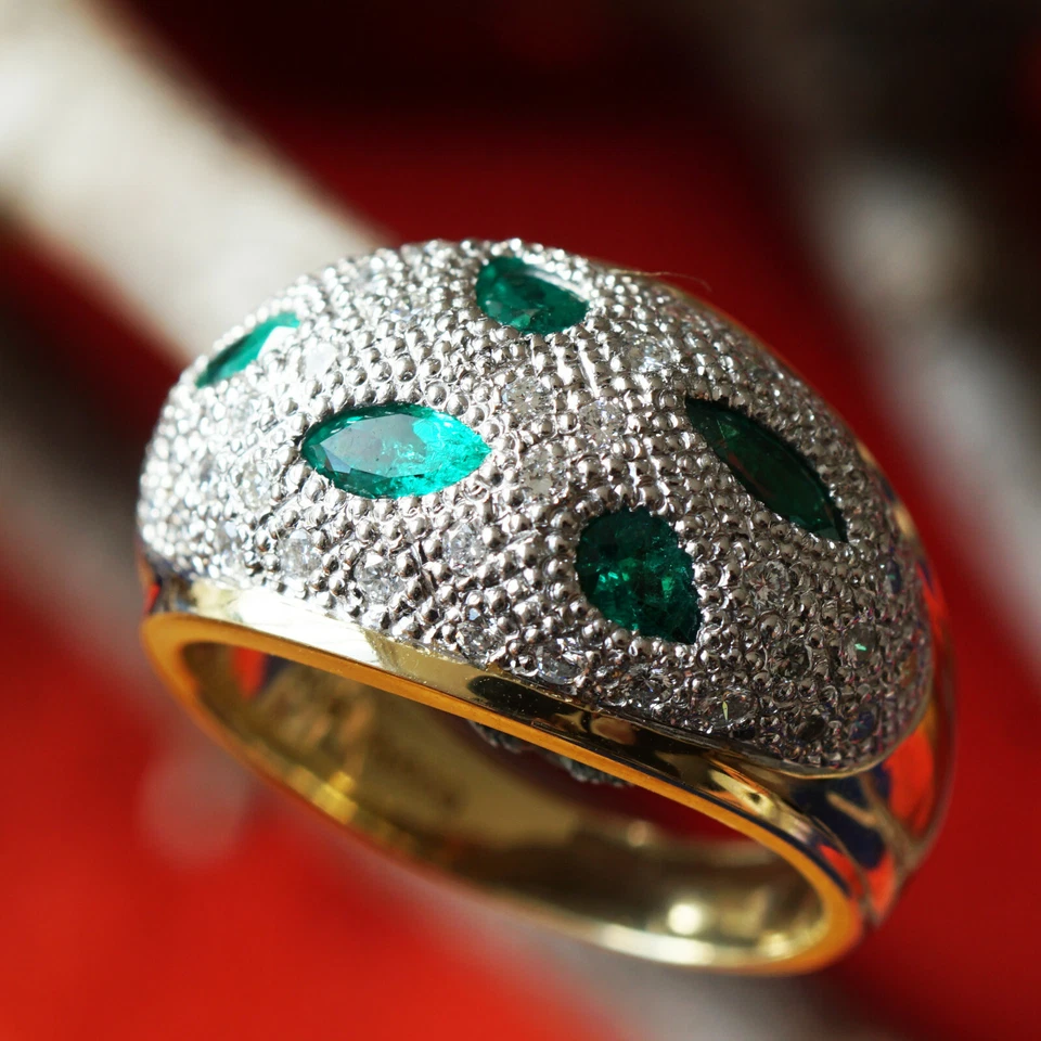 Smaragd Brillant Ring 750er Gold 900er Platin Tiger´s Eye giftgrün  - Bild 1 von 4