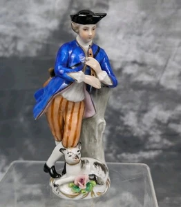 Statuina suonatore di flauto porcellana tedesca Seatendorf con cane fiore rosa - Foto 1 di 19